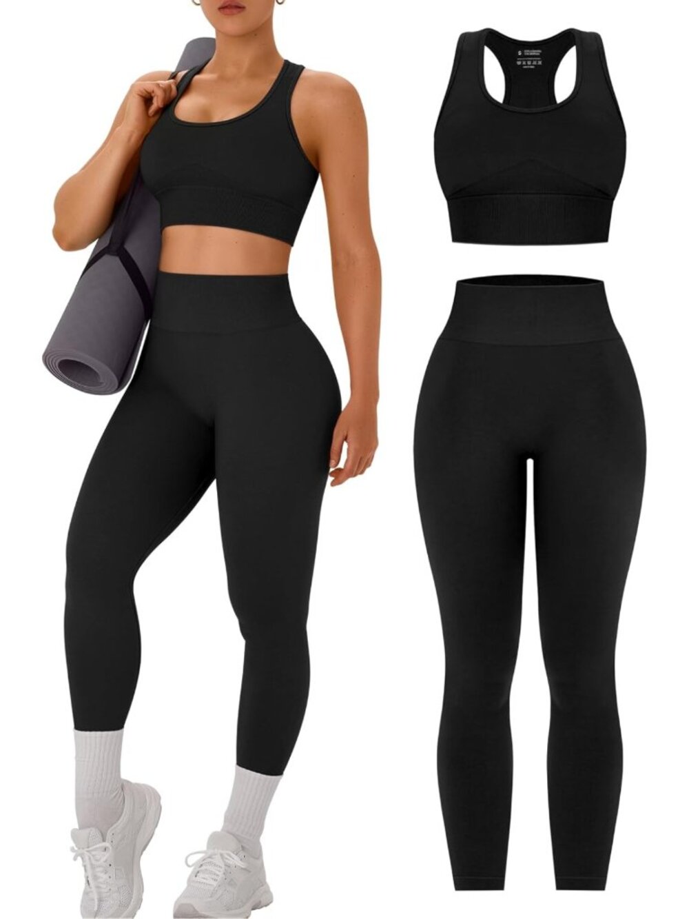 Stylish Women's 2-Piece Workout Set - Racerback Sports Bra & High Waist Leggings